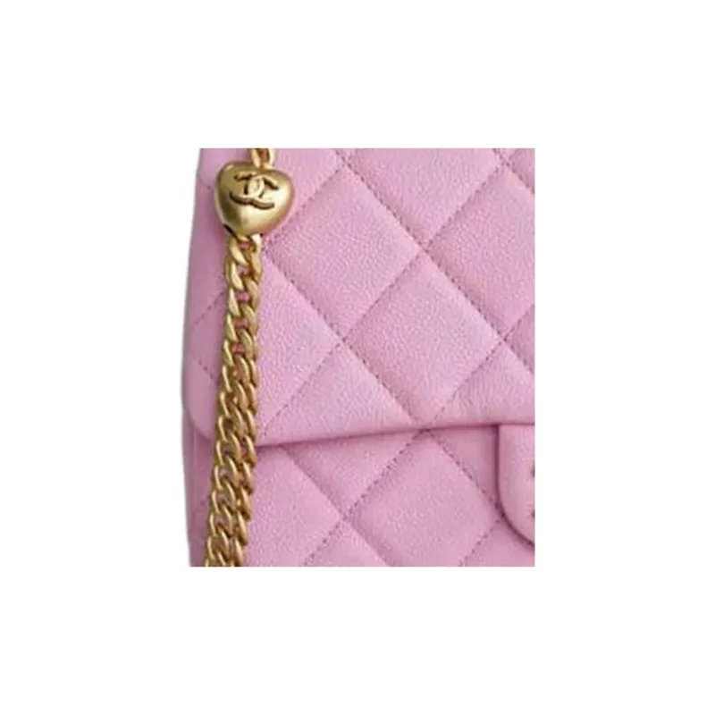 CHANEL 23P SS Grain Embossed Cow Leather Mini Square Flap Bag, Shoulder Bag, Crossbody Bag Tubas Women's Pink-2
