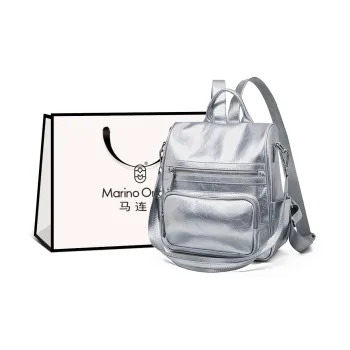 Marino Orlandi Synthetic Leather Premium Commuter Casual Backpack Women's Silver