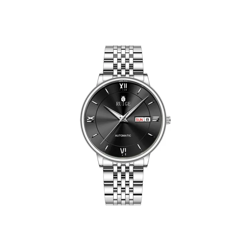 RUIGE Automatic Mechanical Movement Stainless Steel Watchband Men's Watches Black Dial-4