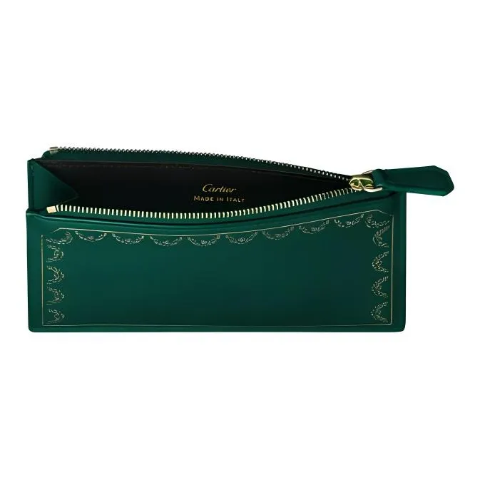 CARTIER GUIRLANDE Cow Leather Card Holder Women's Green-2