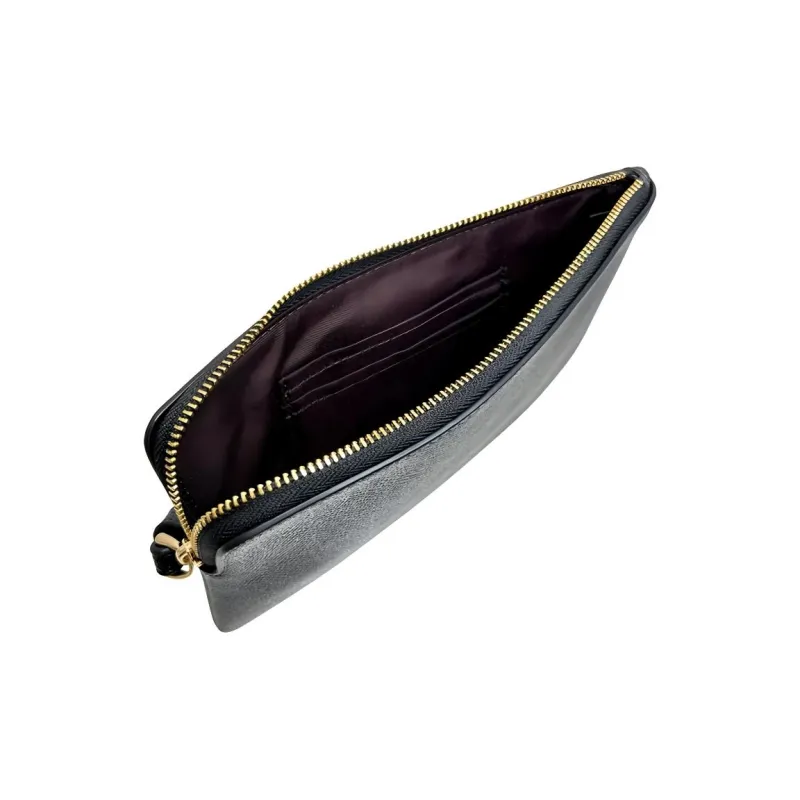 COACH Corner Zip Cross Grain Leather Wrist Bag Clutch Trumpets Women's Gold & Black-5
