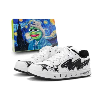 Pepe The Frog Skateboard Shoes Unisex Low Top Black & White/Beige Blue