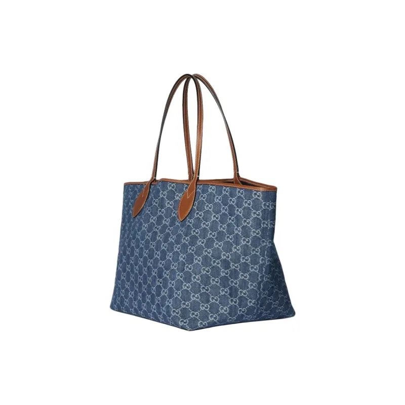 GUCCI Totissima Denim Tote Bag, Shopping Bag, Shoulder Bag Medium Size Women's Blue-2