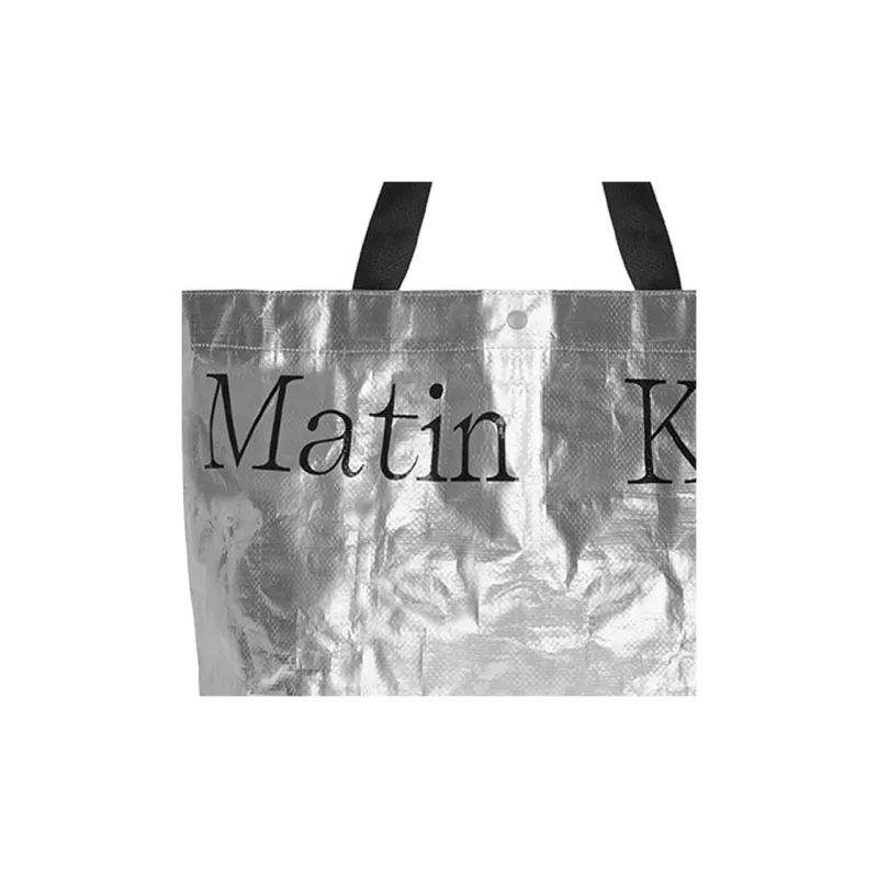 MATIN KIM Waterproof Oilcloth Tote Bag Shopping Bag Handbag Unisex Silver-2