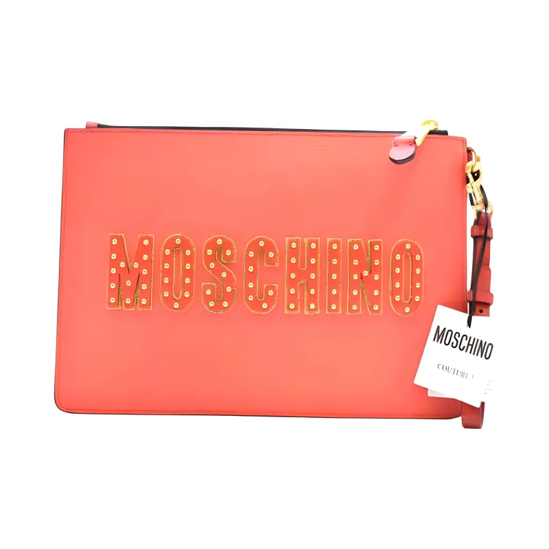 MOSCHINO Leather Clutch Regular Women's Orange-3