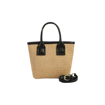 Yalu Straw Woven Shoulder Bag, Crossbody Bag, Handbag Regular Women's Black/Khaki