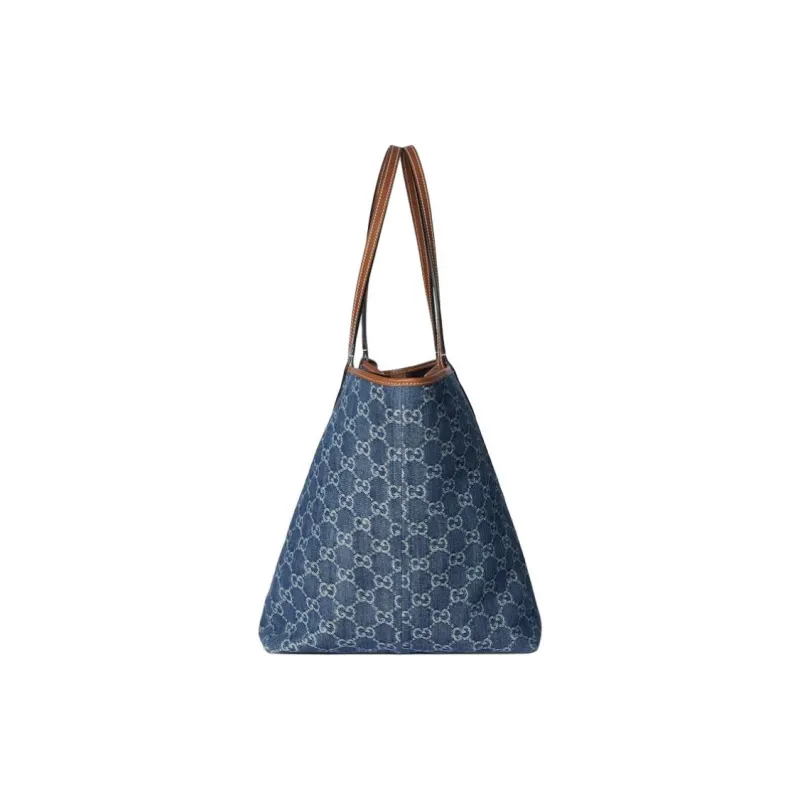 GUCCI Totissima Denim Tote Bag, Shopping Bag, Shoulder Bag Medium Size Women's Blue-3