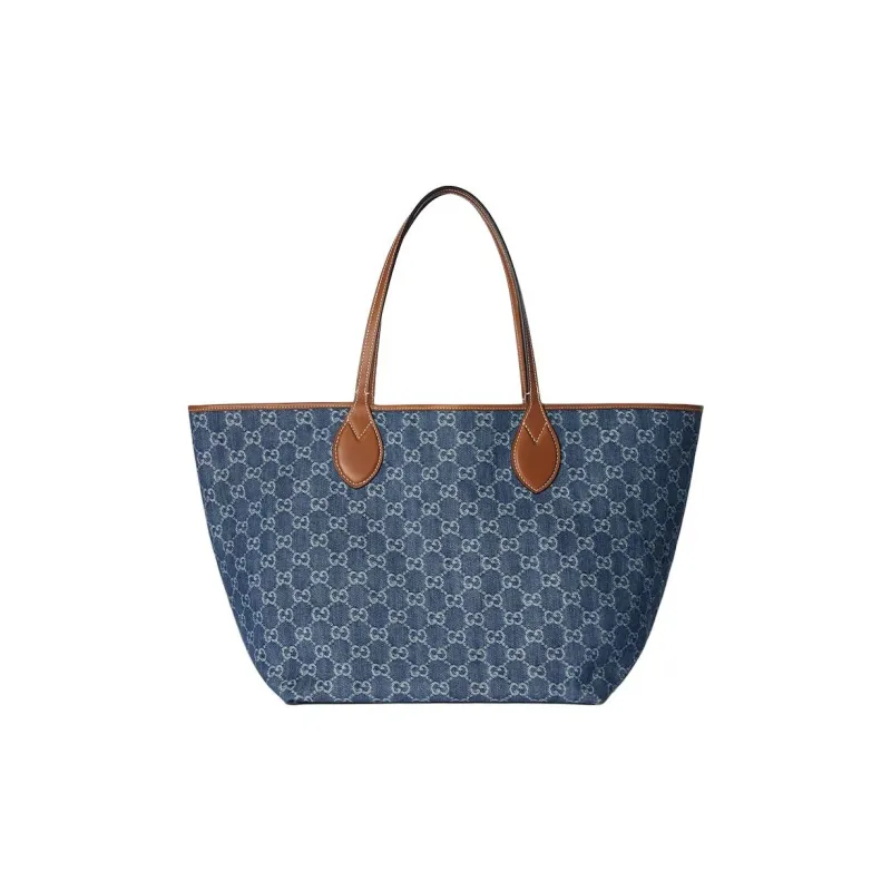 GUCCI Totissima Denim Tote Bag, Shopping Bag, Shoulder Bag Medium Size Women's Blue-4