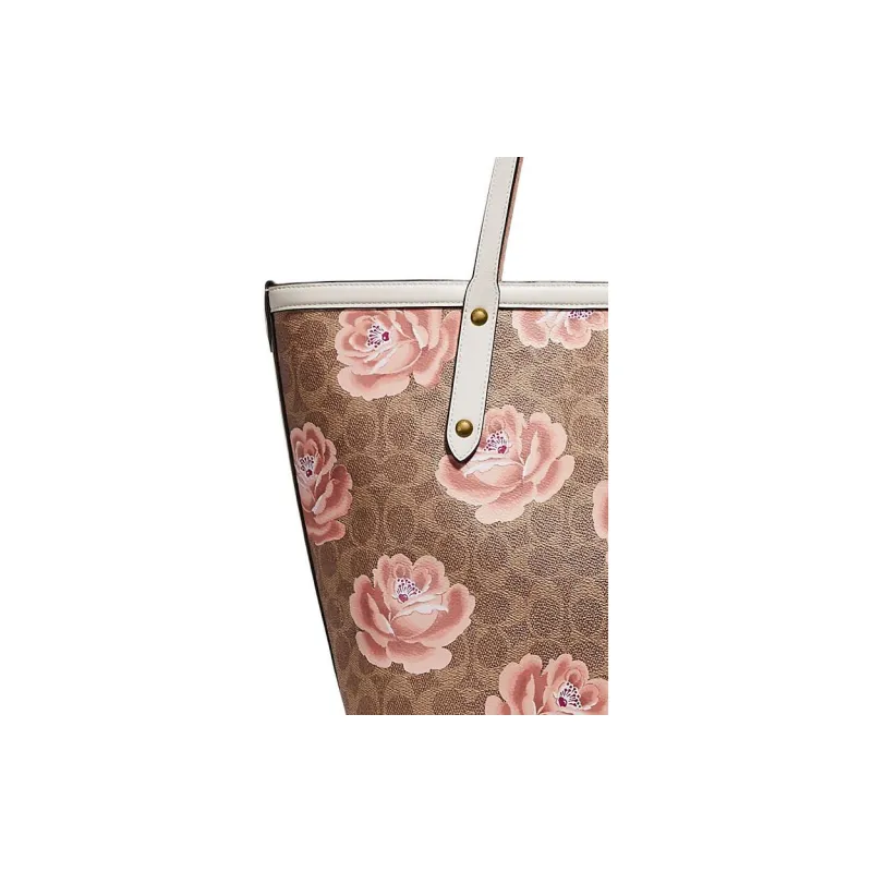 COACH Market Tote Canvas With Leather Tote Bag Shopping Bag Handbag Shoulder Bag Large Size Women's Brown-3