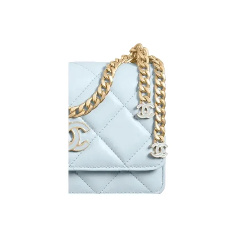 CHANEL Lambskin Crossbody Bag Clutch Trumpets Women's Light Blue Baby Blue-1