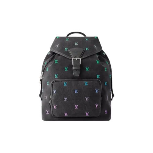 LOUIS VUITTON Leather Backpack Men's Black