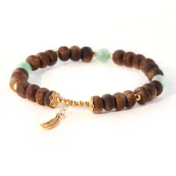 Three Treasures Green Chess Textile Beaded Bracelet Women's