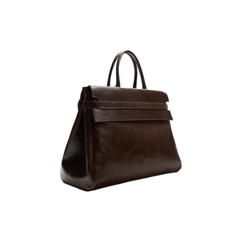 ZARA Cow Leather Tote Bag Shopping Bag Handbag Men's Brown-1