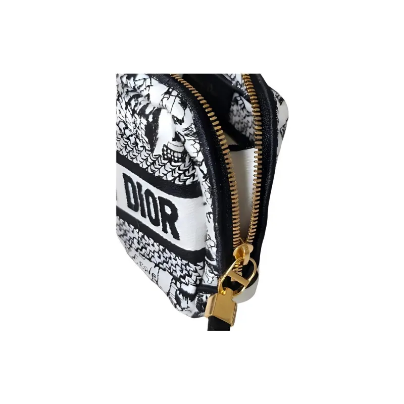 DIOR Canvas Bag Makeup Bag Trumpets Women's Black & White-2
