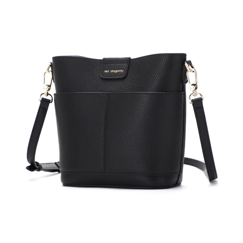 RED DRAGONFLY Top Grain Cow Leather Portable One Shoulder Crossbody Bucket Bag Regular Women's Multicolor-11