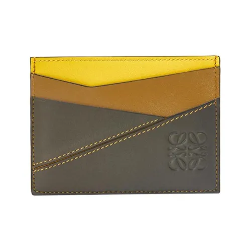 LOEWE Puzzle Calfskin Card Holder Men's Lemon/Khaki Green