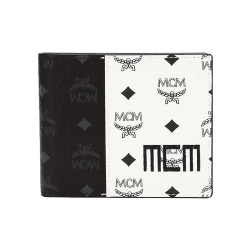 MCM Canvas Wallet Men's Black White-0