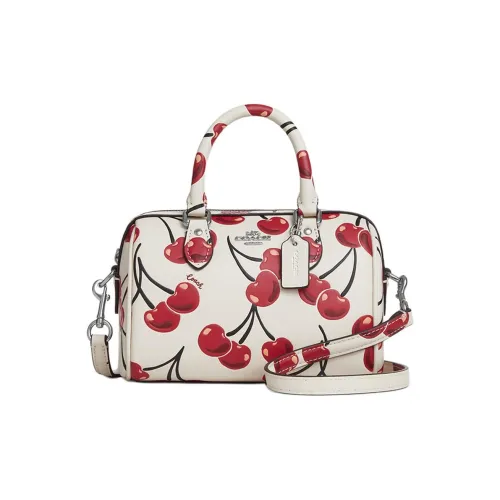 COACH Leather Shoulder Bag Crossbody Bag Handbag Small Size Women's White & Red