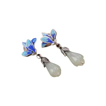 Royal Heaven's Choice Hetian Jade Earrings Pale Greenish White Jade Unisex