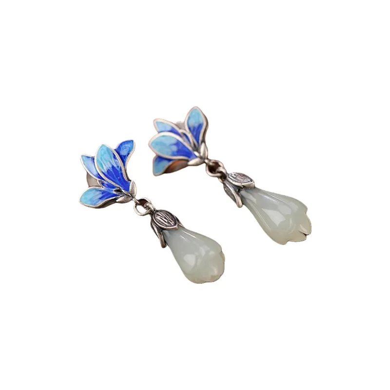 Royal Heaven's Choice Hetian Jade Earrings Pale Greenish White Jade Unisex-0