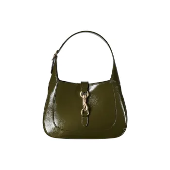 GUCCI Jackie 1961 Patent Leather Handbag Shoulder Bag Small Size Women's Forest Green