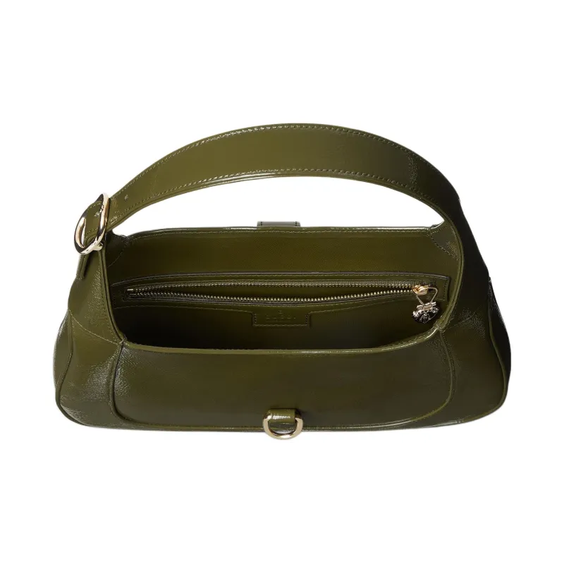 GUCCI Jackie 1961 Patent Leather Handbag Shoulder Bag Small Size Women's Forest Green-5