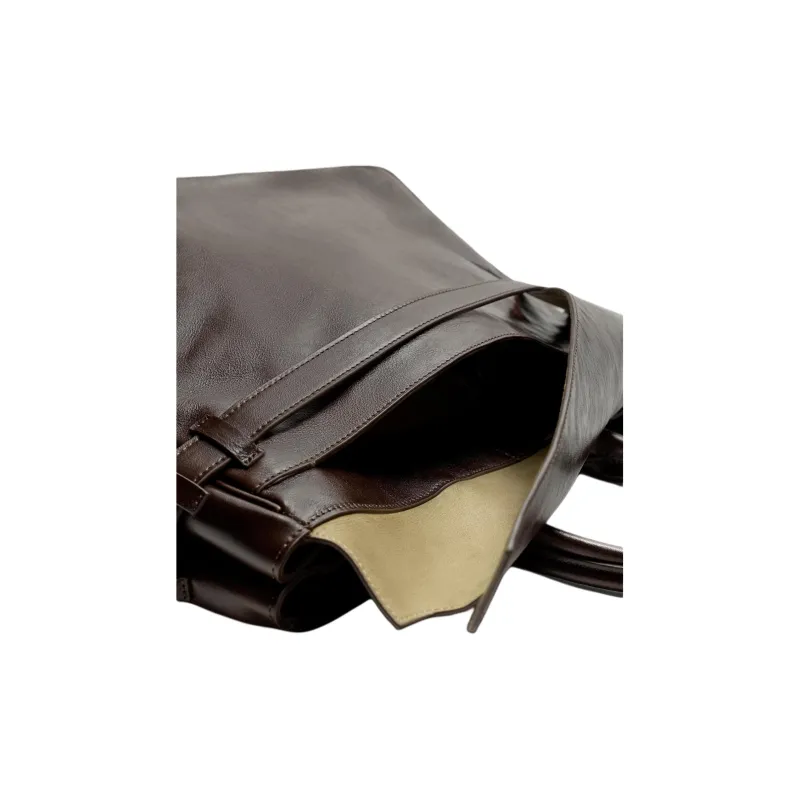ZARA Cow Leather Tote Bag Shopping Bag Handbag Men's Brown-4