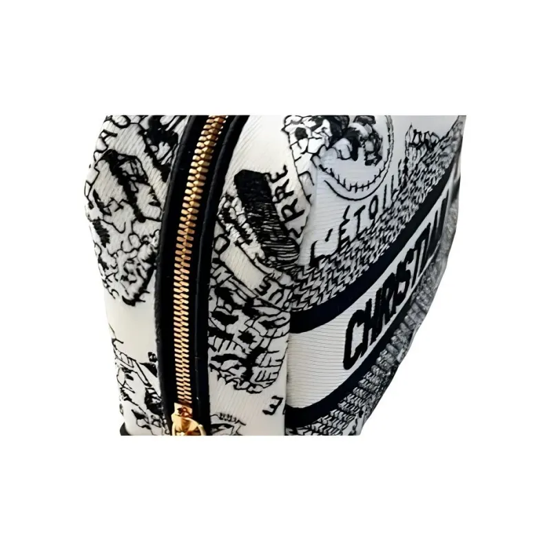 DIOR Canvas Bag Makeup Bag Trumpets Women's Black & White-4