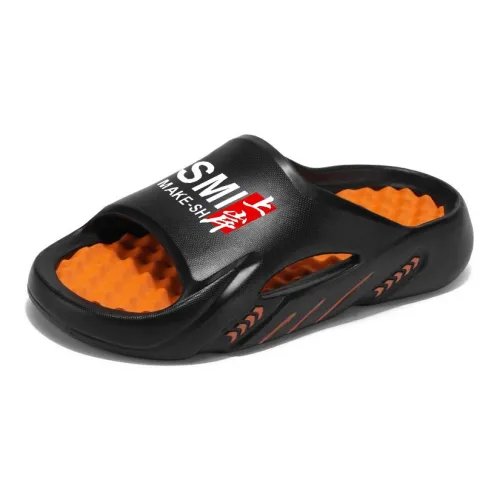 BEAR UNION Home Slippers, Unisex Black Orange