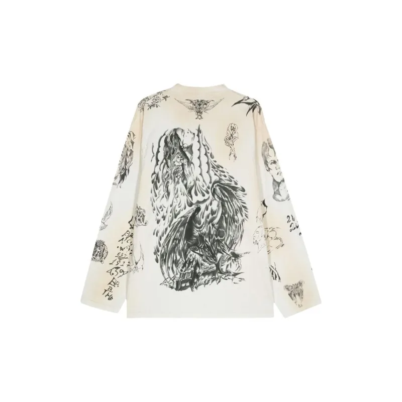 Balenciaga Tat Long Sleeve T-Shirt Oversized T-Shirt Loose Fit Unisex Gray White-1