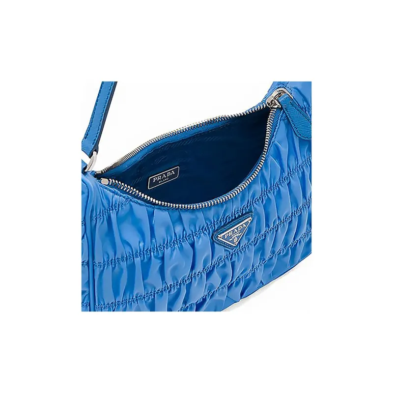 PRADA Saffiano Nylon Fabric With Leather Handbag Handbag Mini Women's Blue-3
