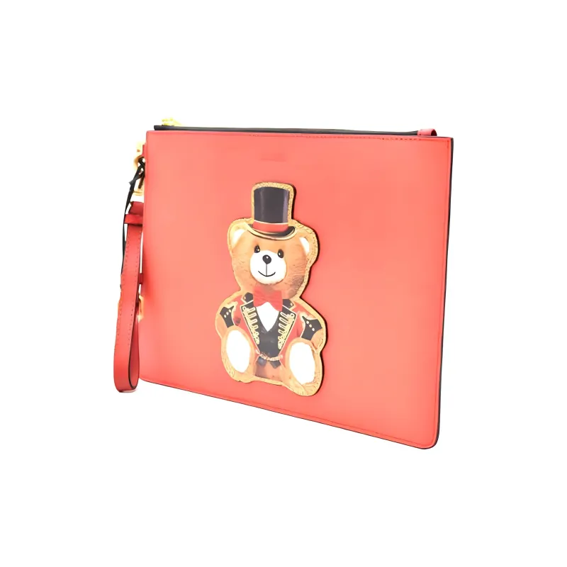 MOSCHINO Leather Clutch Regular Women's Orange-2