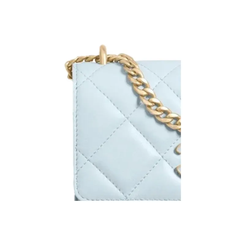 CHANEL Lambskin Crossbody Bag Clutch Trumpets Women's Light Blue Baby Blue-2