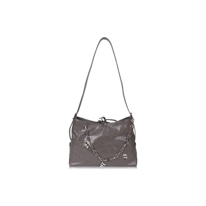 KARL LAGERFELD Top Grain Cow Leather Portable Underarm Crossbody Bag, Shoulder Bag Regular Women's Gray-0