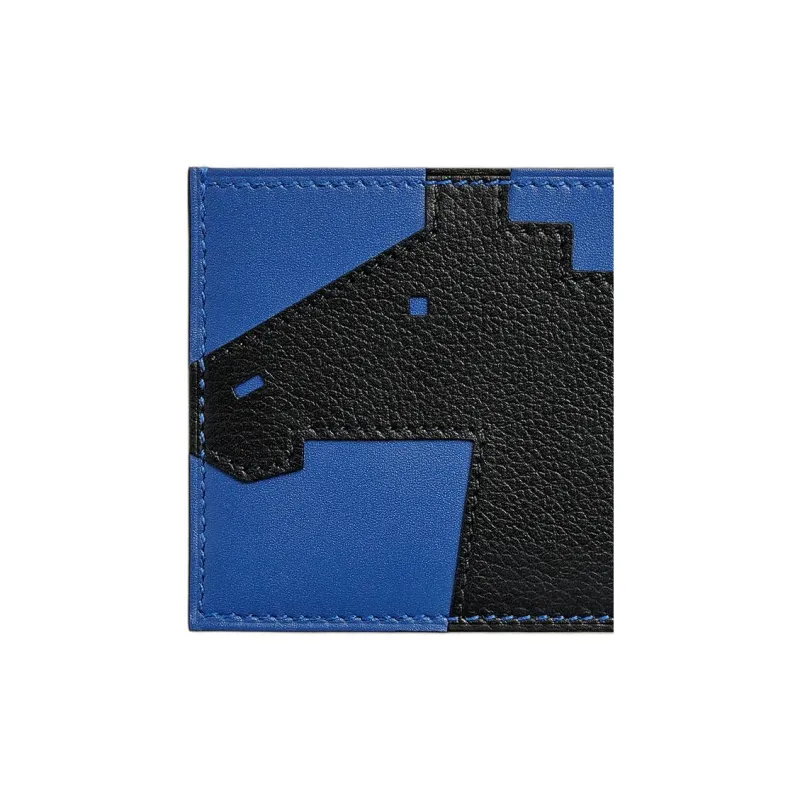 HERMES Evergrain With Tadelakt Calfskin Card Holder Women's Electric Blue/Black-4