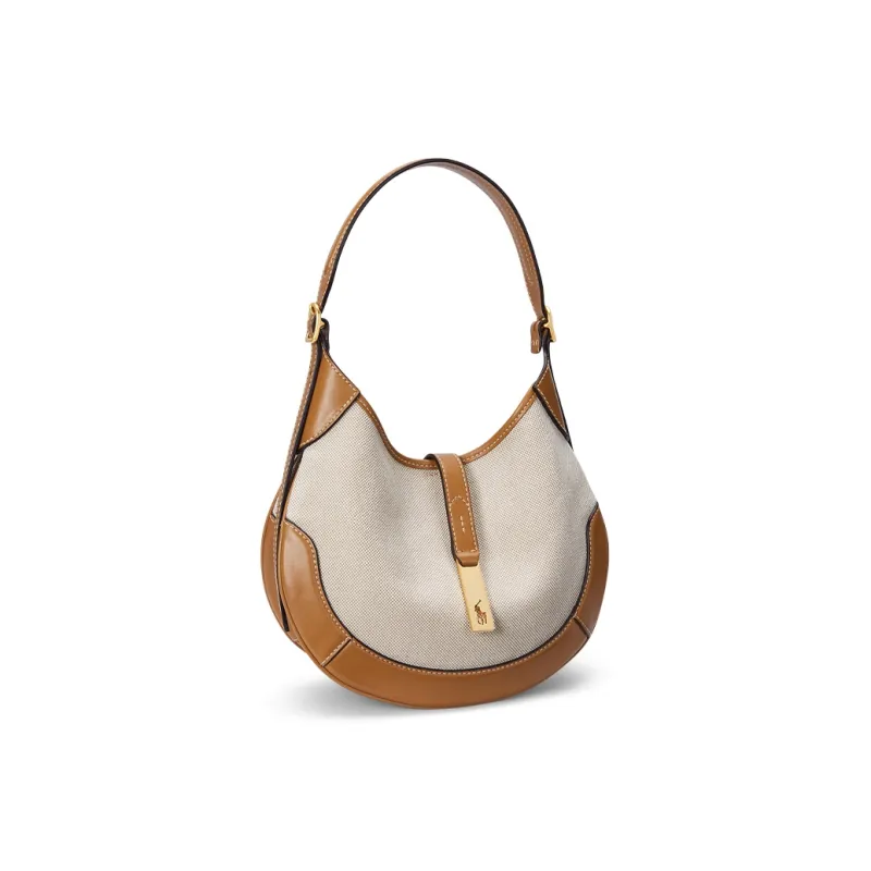 Polo Ralph Lauren Polo ID Fabric Shoulder Bag Trumpets Women's Natural & Brown & Yellow-1