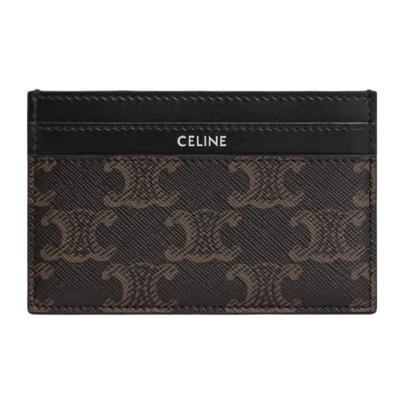 CELINE CANVAS TRIOMPHE Canvas Card Holder Medium Size Men's Black & Brown-0