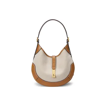Polo Ralph Lauren Polo ID Fabric Shoulder Bag Small Size Women's Natural & Brown & Yellow