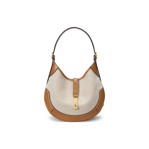 Polo Ralph Lauren Polo ID Fabric Shoulder Bag Small Size Women's Natural & Brown & Yellow