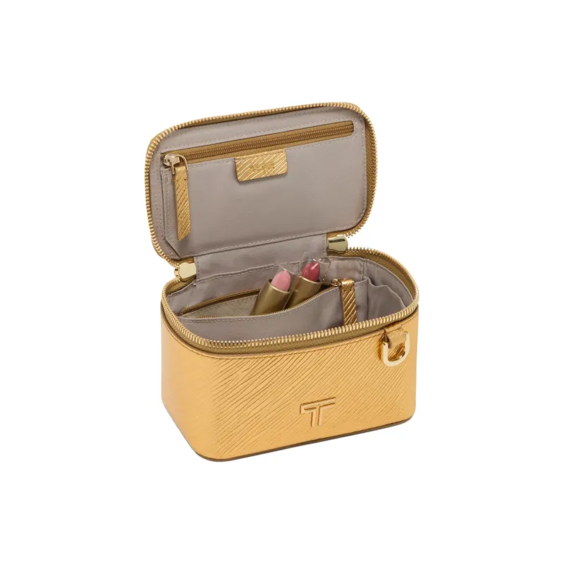 TUMI Leather Shoulder Bag Crossbody Bag Handbag Mini Women's Gold-3