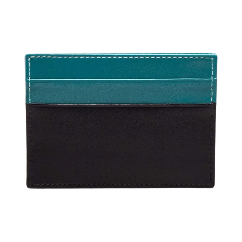 ETTINGER Calfskin Card Holder Men's Turquoise & Black-1