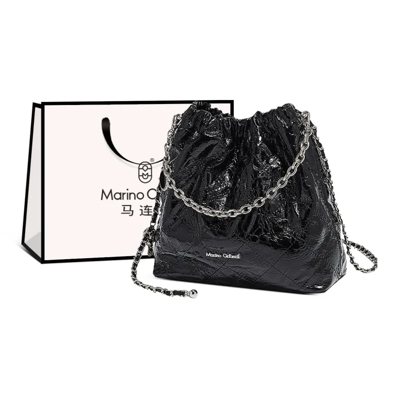Marino Orlandi Cow Leather Synthetic Leather Tote Bucket Bag Crossbody Bag Shoulder Bag Women's Silver/Black-0