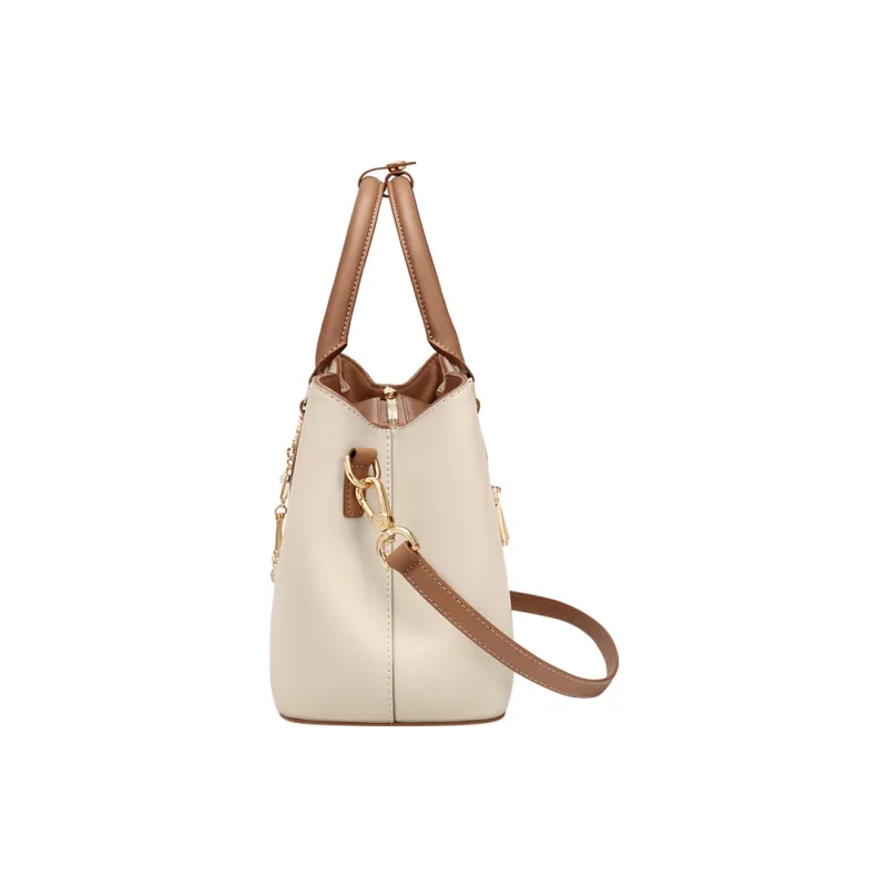 GOLF Cow Split Leather Bonded Synthetic Leather Handbag Regular Women's Ecru & Brown/Blue-3