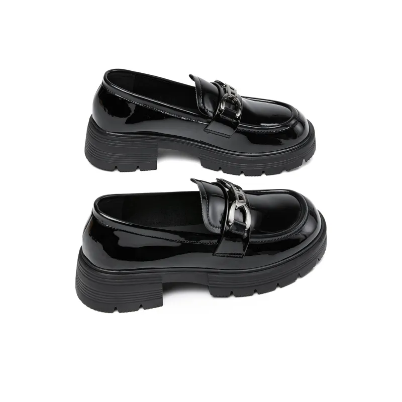 La Chapelle Ballet Flats Loafers 4.0cm Women's Black-3