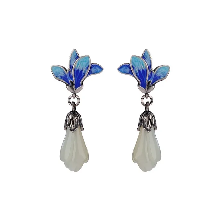 Royal Heaven's Choice Hetian Jade Earrings Pale Greenish White Jade Unisex-6