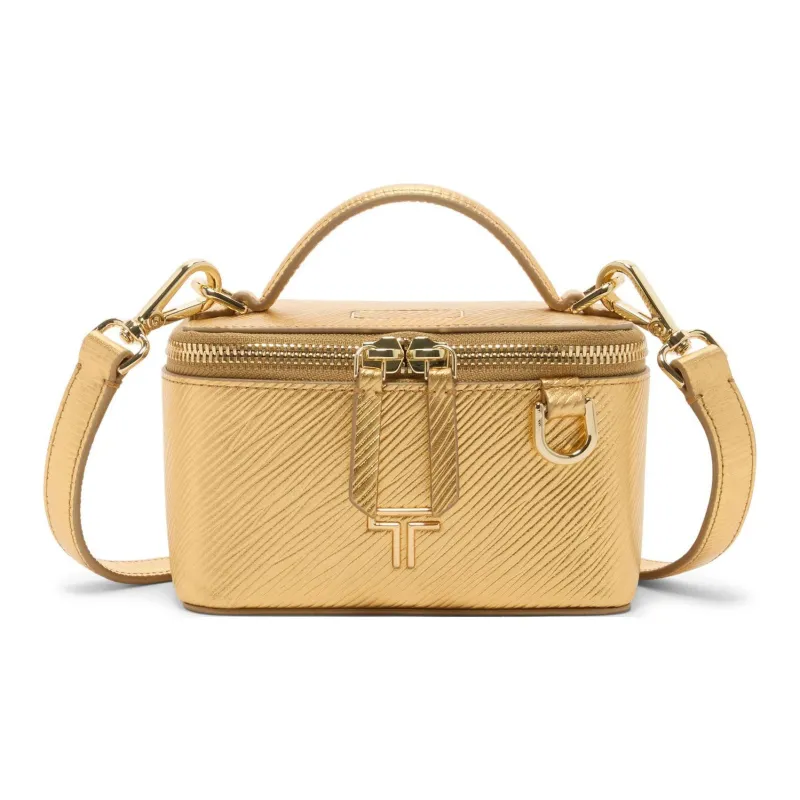 TUMI Leather Shoulder Bag Crossbody Bag Handbag Mini Women's Gold-1