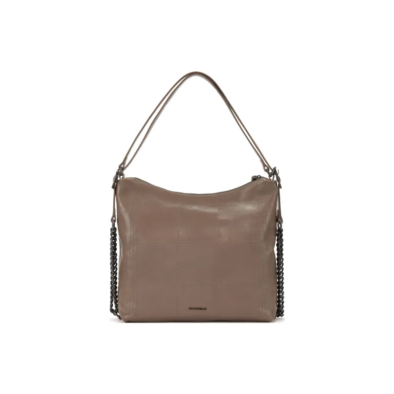 COCCINELLE Cow Leather Hobo Bag Portable Crossbody Bag Shoulder Bag Large Size Unisex Light Gray-2
