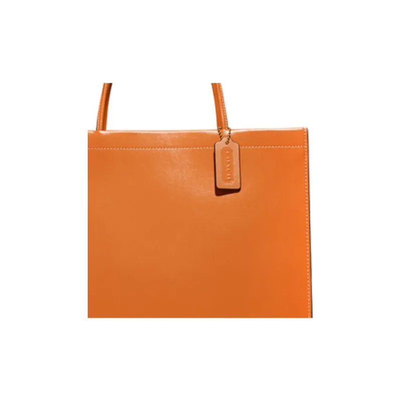 COACH Cashin Leather Solid Color Handbag, Square Tote, Shoulder Bag Large Size Women's Papaya Orange-3