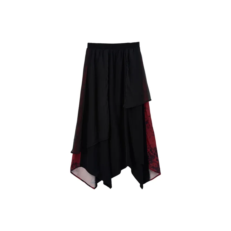 SETIROM Casual Long Skirt Women's Dark Red-1