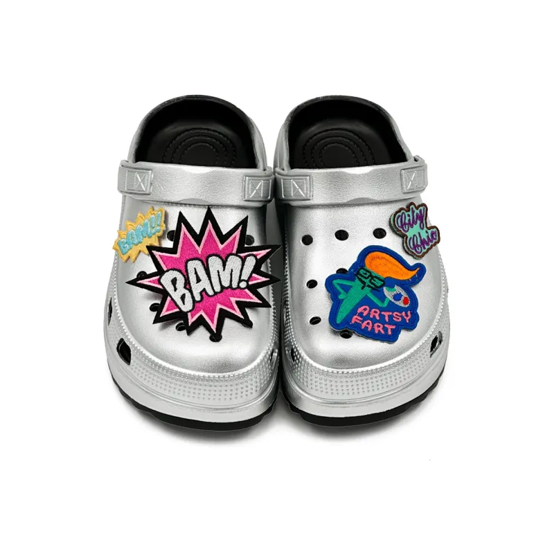JANECO Clogs Unisex Full Silver Black-3